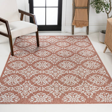 Amora Traditional Mediterranean Tile Design Indoor/Outdoor Area Rug